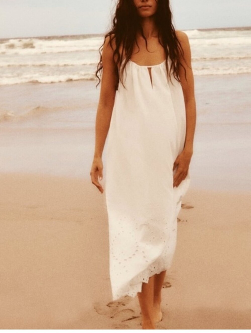 Zara NWT fringe 100% Linen Dress White Size M